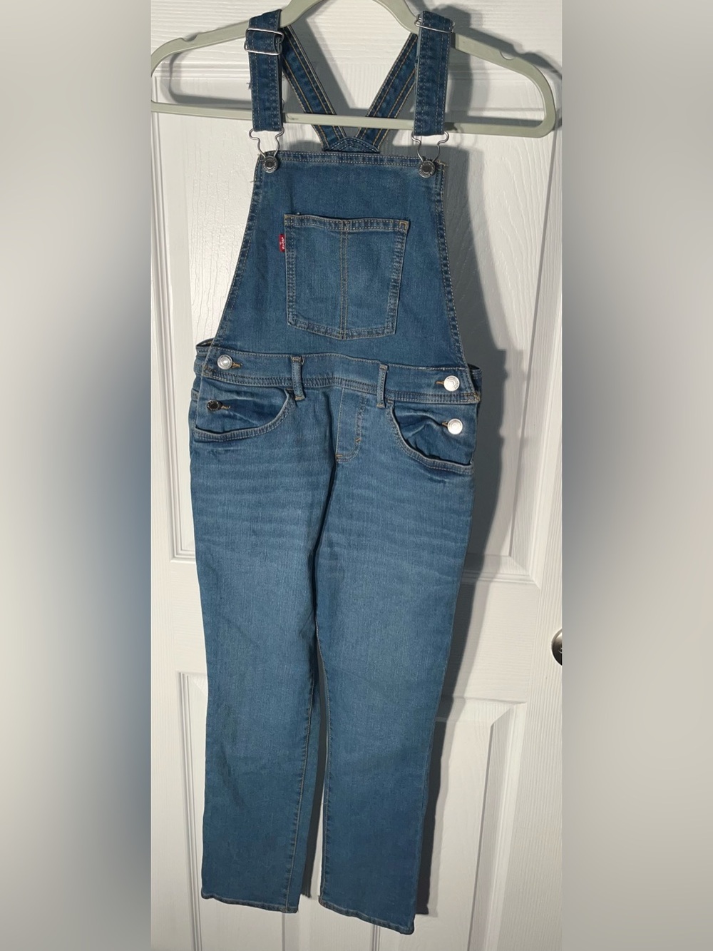 Levis Girls 12 Girlfriend Overalls Denim Jeans Blue Stretch Dungarees